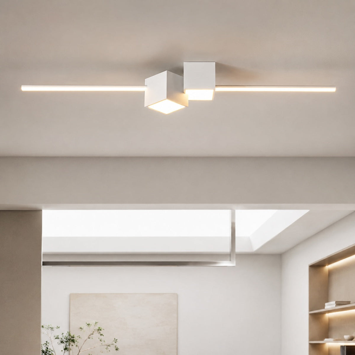 Geometric Long Strip LED Flush Mount Ceiling Light 32W Dimmable White Black
