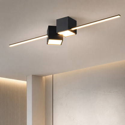 Geometric Long Strip LED Flush Mount Ceiling Light 32W Dimmable White Black