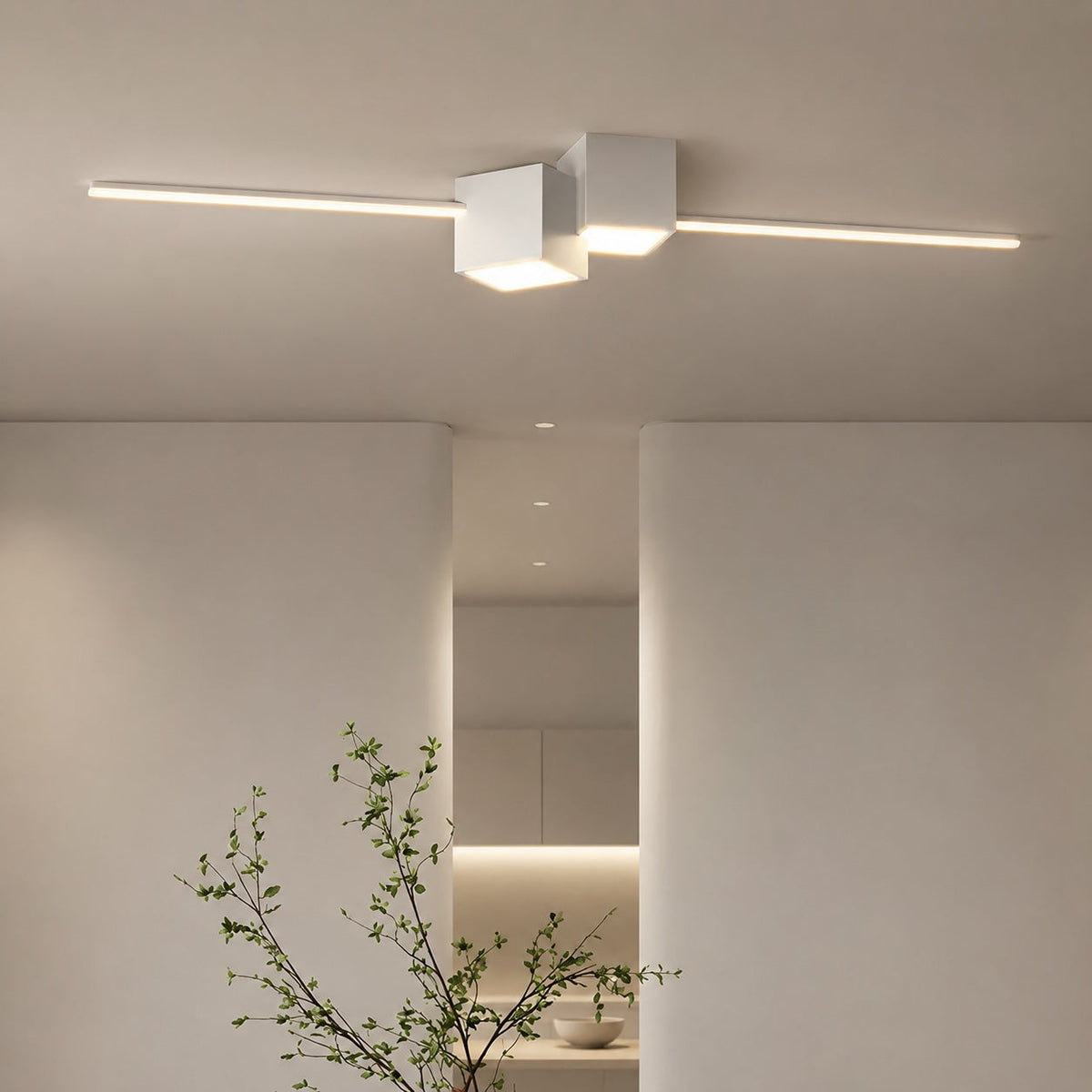 Geometric Long Strip LED Flush Mount Ceiling Light 32W Dimmable White Black