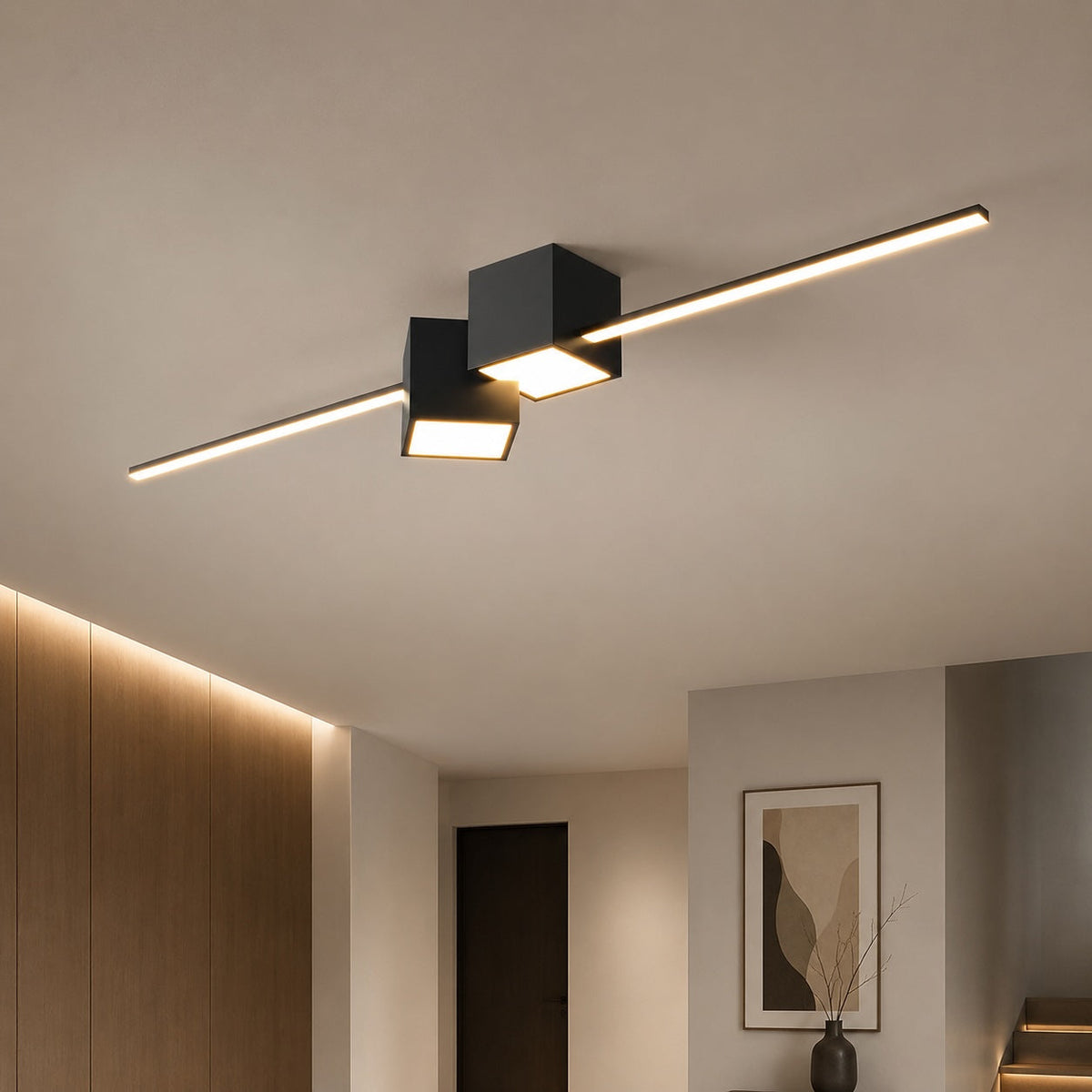 Geometric Long Strip LED Flush Mount Ceiling Light 32W Dimmable White Black