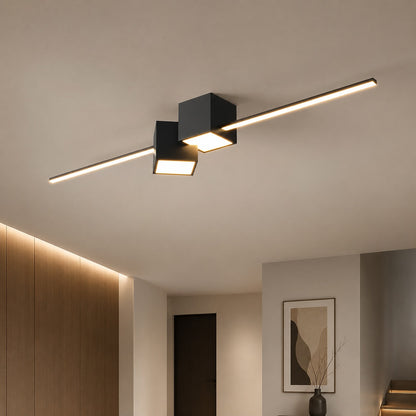 Geometric Long Strip LED Flush Mount Ceiling Light 32W Dimmable White Black