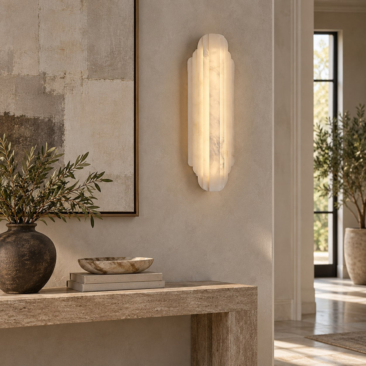 Layered Alabaster Wall Sconce Flush Mount LED Light