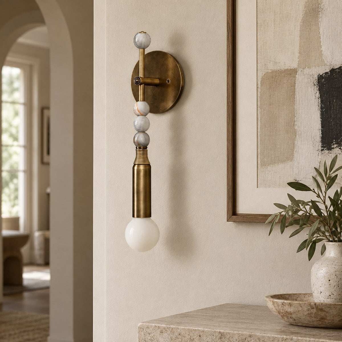 Persepolis Marble Wall Sconce Antique Brass LED Adjustable