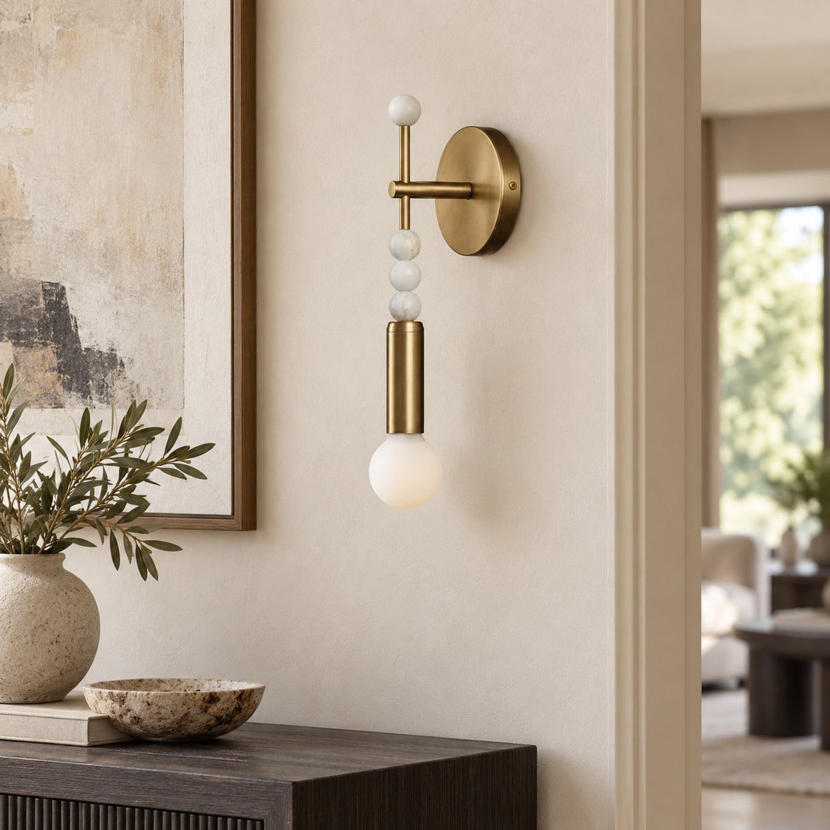 Persepolis Marble Wall Sconce Antique Brass LED Adjustable