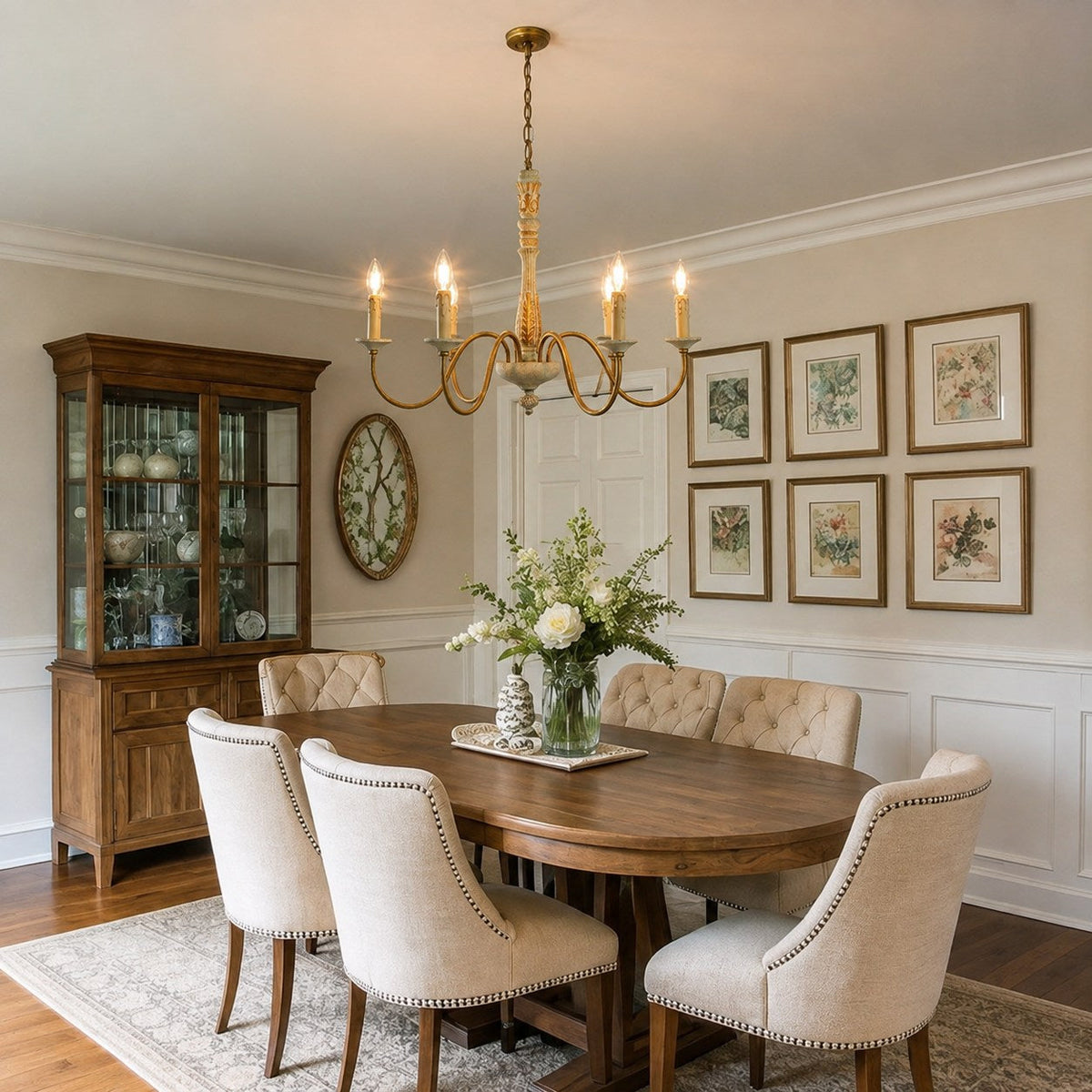 Adjustable Glass Shade Chandelier 6-Light LED Metal