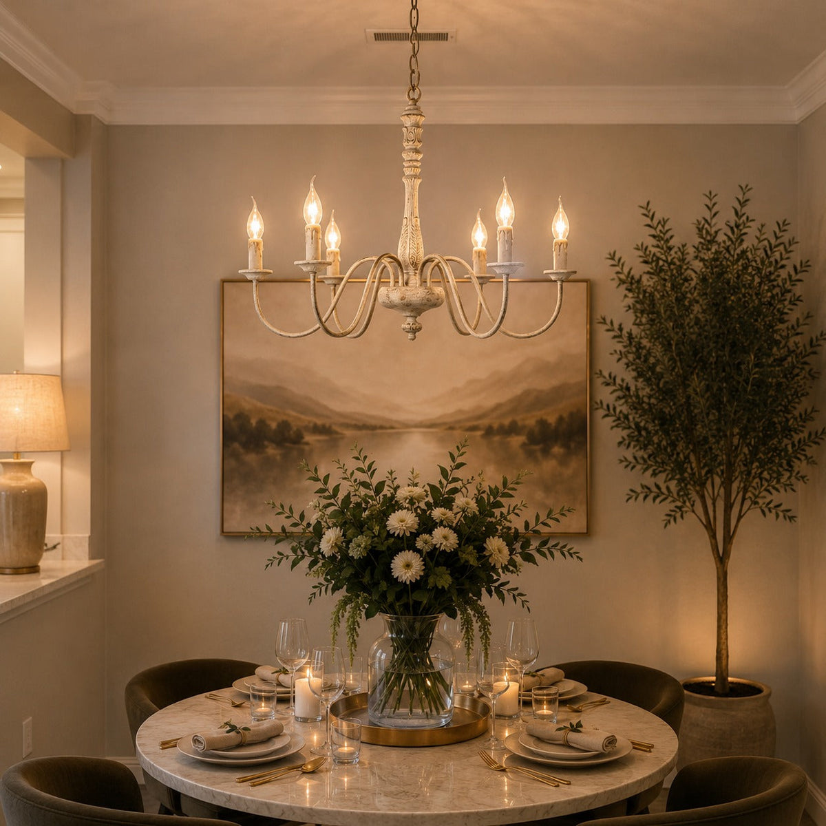Adjustable Glass Shade Chandelier 6-Light LED Metal