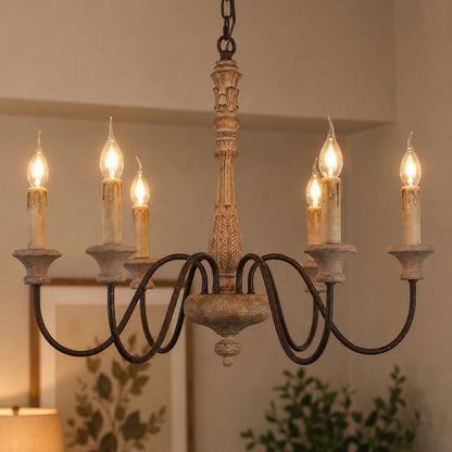 Adjustable Glass Shade Chandelier 6-Light LED Metal