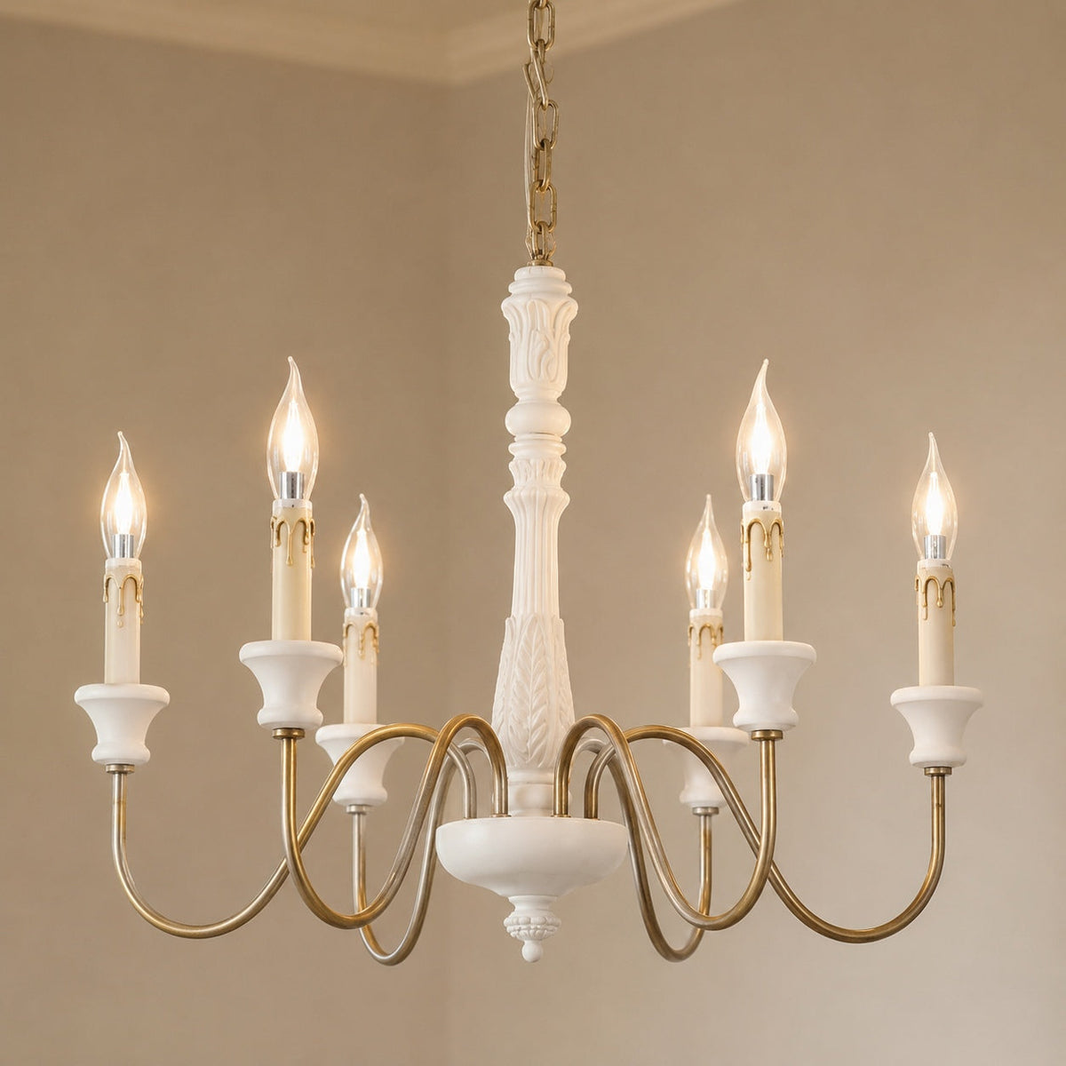 Adjustable Glass Shade Chandelier 6-Light LED Metal