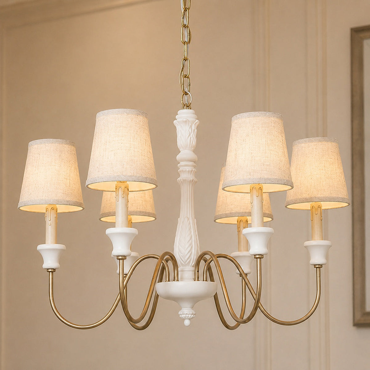 Adjustable Glass Shade Chandelier 6-Light LED Metal