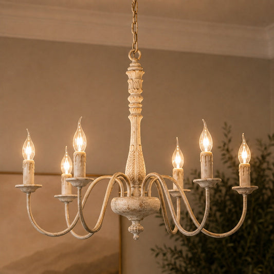 Adjustable Glass Shade Chandelier 6-Light LED Metal
