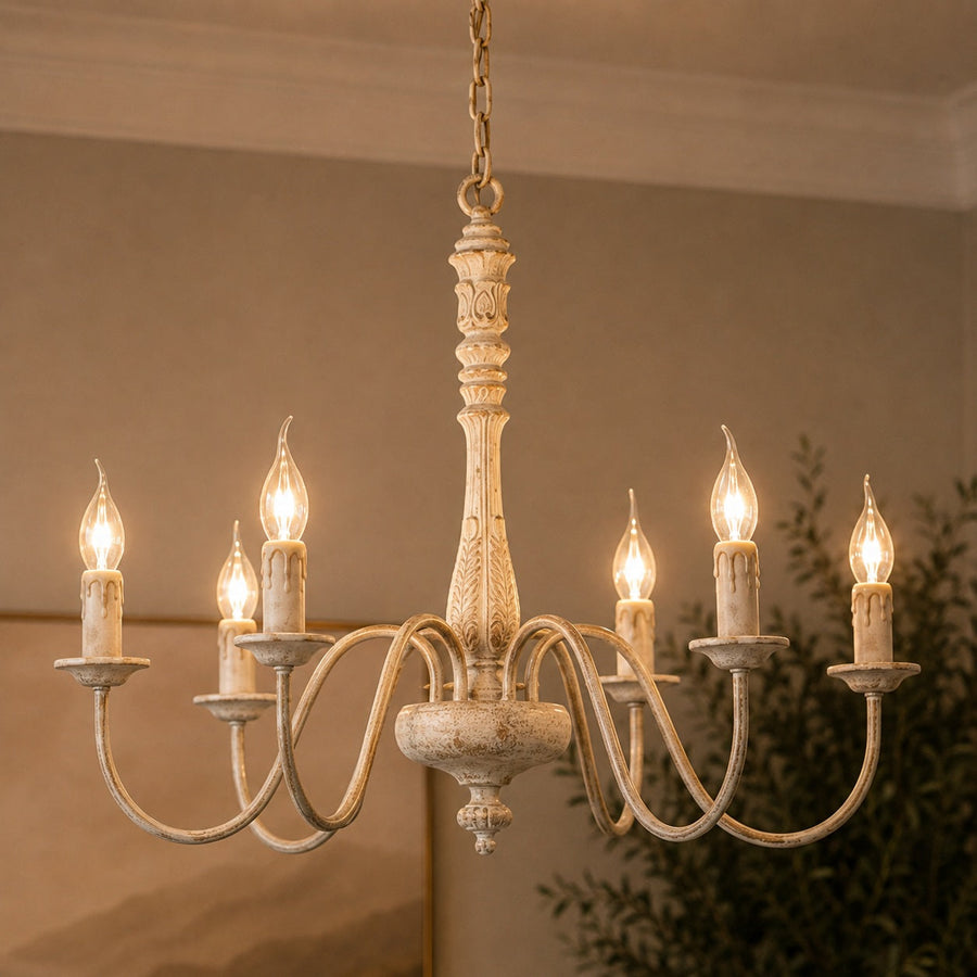 Adjustable Glass Shade Chandelier 6-Light LED Metal