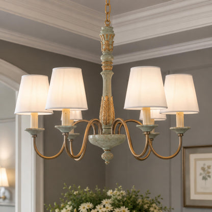 Adjustable Glass Shade Chandelier 6-Light LED Metal