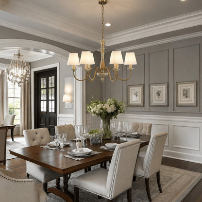 Adjustable Glass Shade Chandelier 6-Light LED Metal