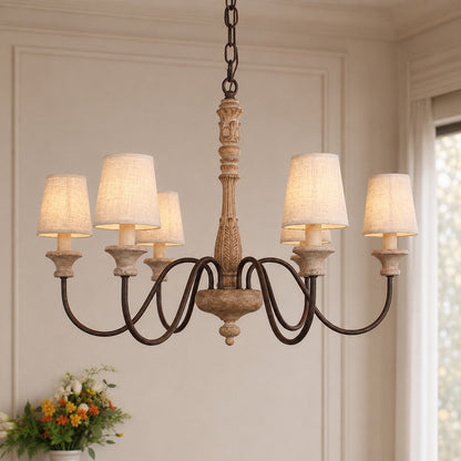 Adjustable Glass Shade Chandelier 6-Light LED Metal