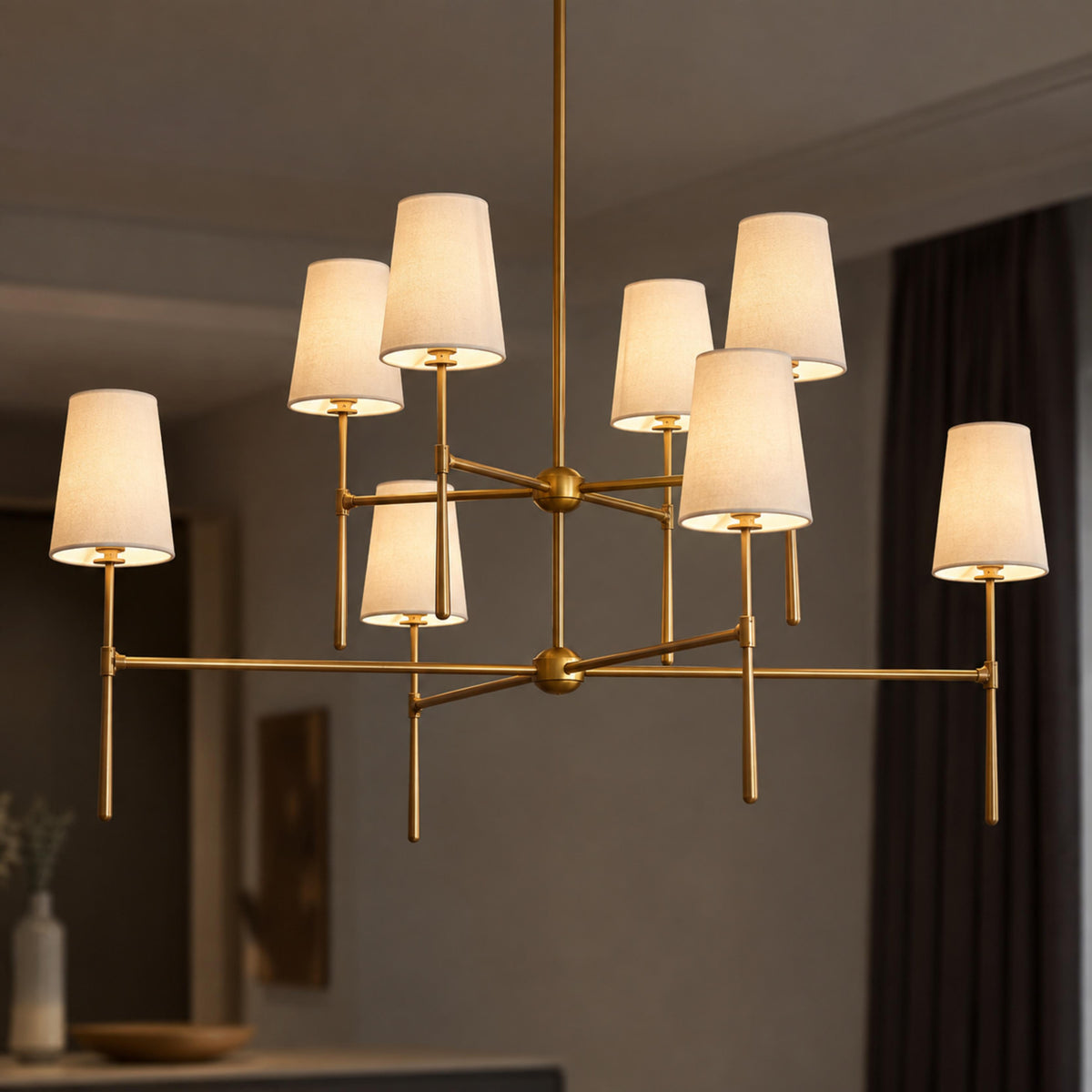 Round Metal Chandelier Adjustable LED 4-8 Head