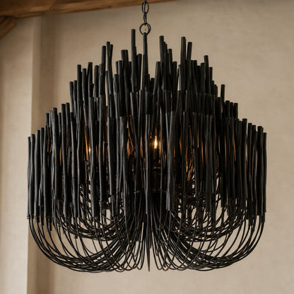 Metal & Wood Dowel Chandelier 6-18 Head LED