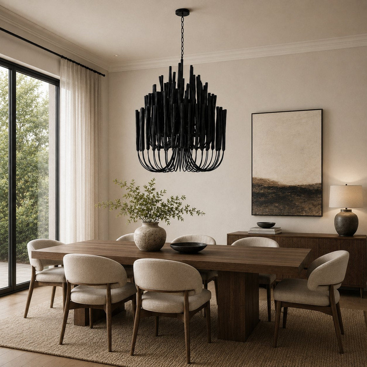 Metal & Wood Dowel Chandelier 6-18 Head LED