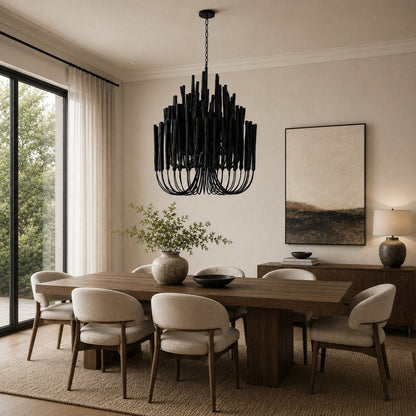 Metal & Wood Dowel Chandelier 6-18 Head LED