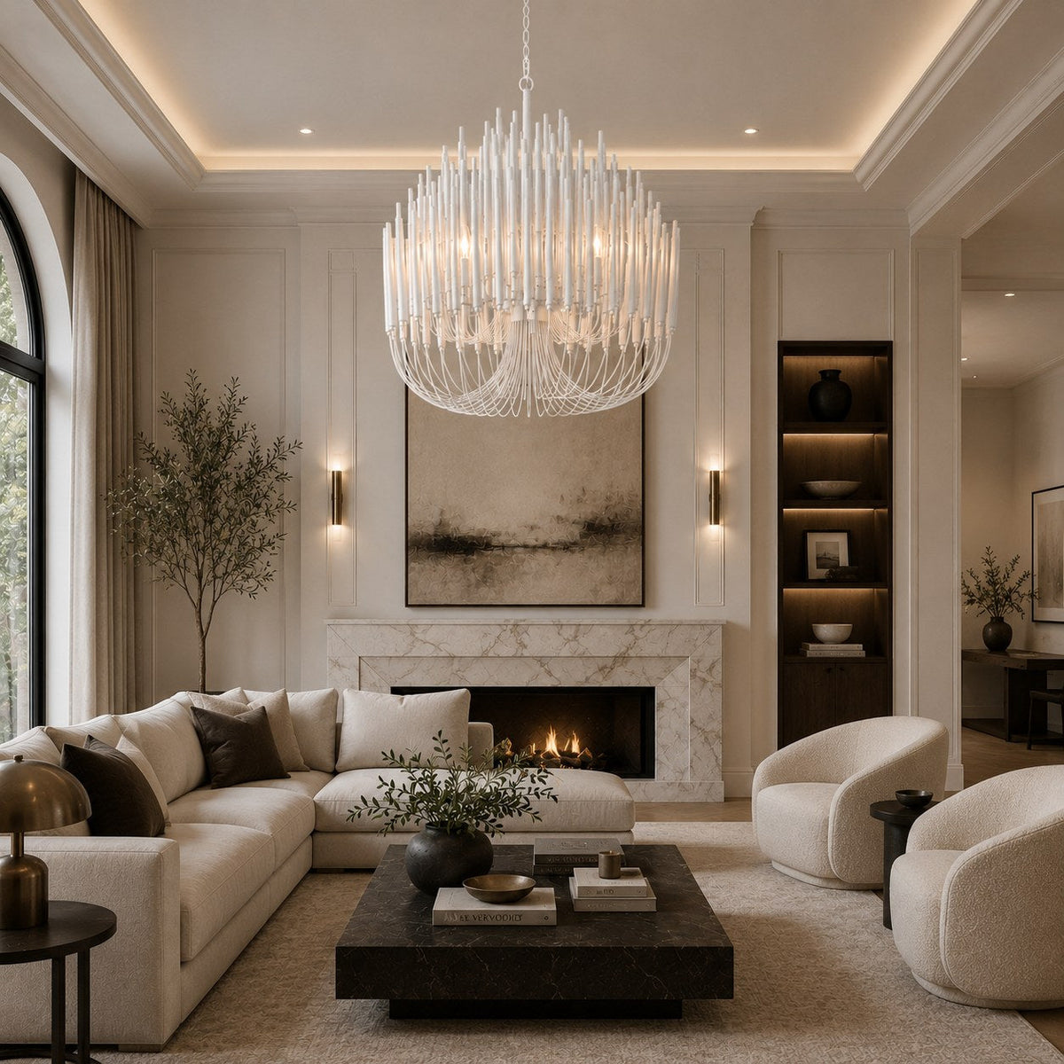 Metal & Wood Dowel Chandelier 6-18 Head LED