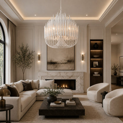 Metal & Wood Dowel Chandelier 6-18 Head LED
