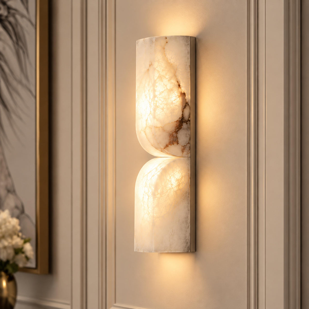 Pinched Alabaster Wall Light Flush Mount LED Sconce