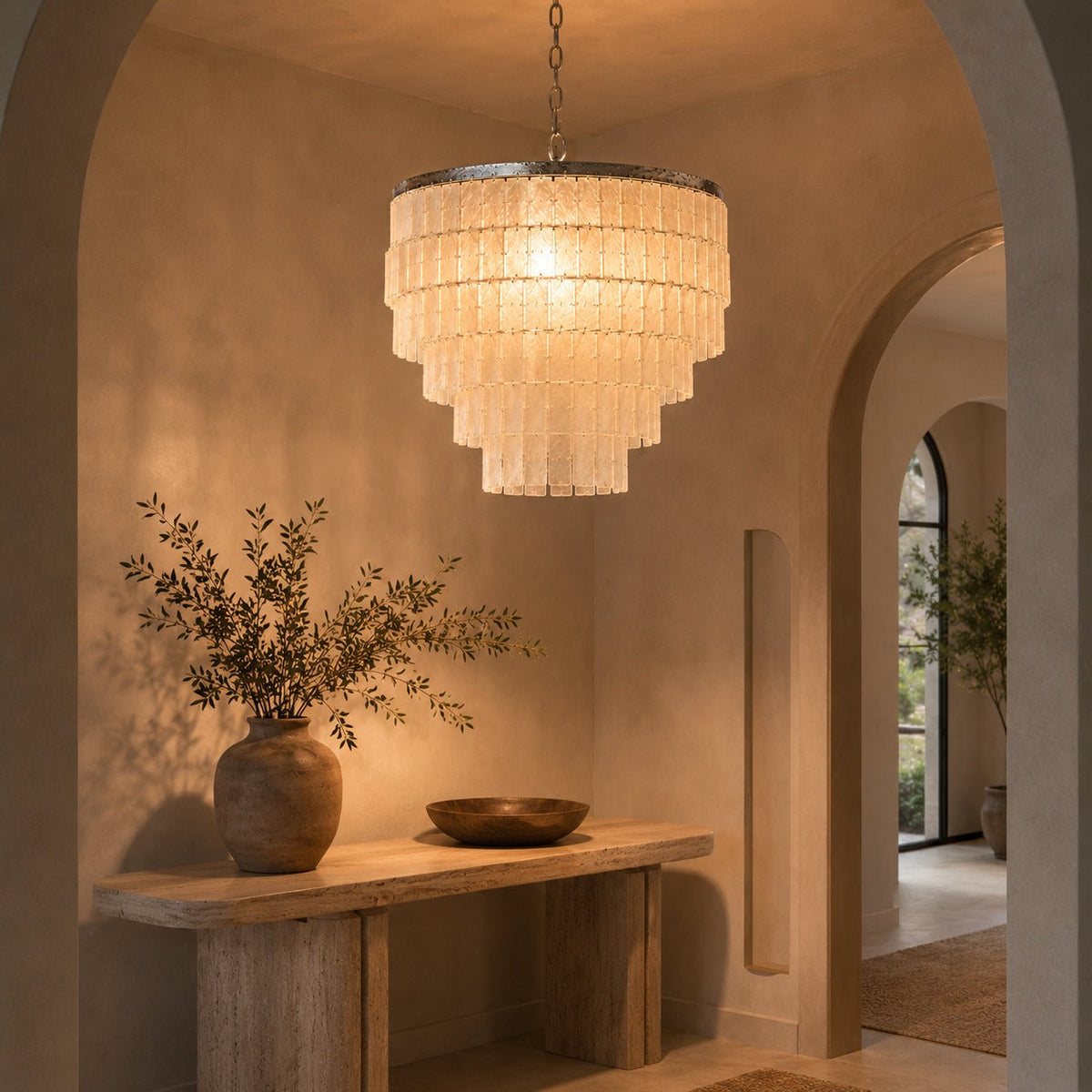 Coastal Shell Pendant Chandelier Tiered Metal Frame