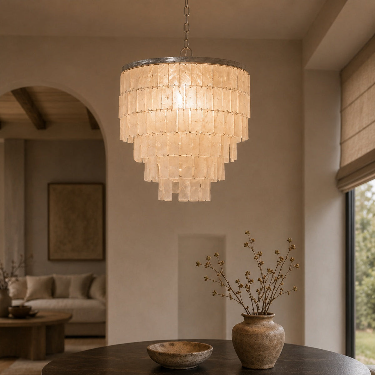 Coastal Shell Pendant Chandelier Tiered Metal Frame