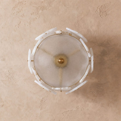 Contemporary Flush Mount Ceiling Light Copper Base Alabaster Panels Soft Diffused Lighting