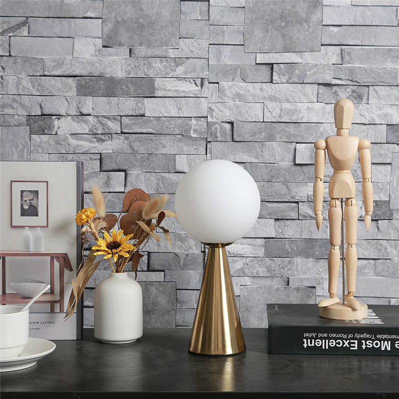 Glass Ball Table Lamps Gold Metal Cone Lights Living Room Beside Lamp Study Desk Book Light Art