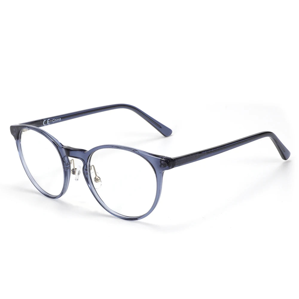 Acetate Anti Blue Light Blocking Glasses Retro Round Computer Gaming Goggles Eyewear CR-39 Clear