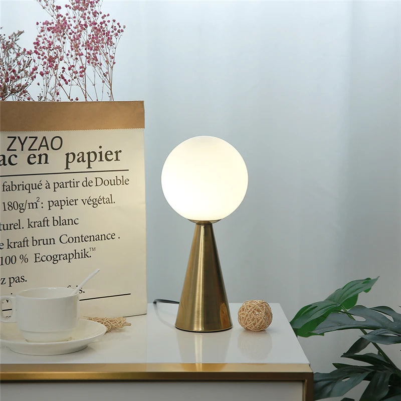 Glass Ball Table Lamps Gold Metal Cone Lights Living Room Beside Lamp Study Desk Book Light Art