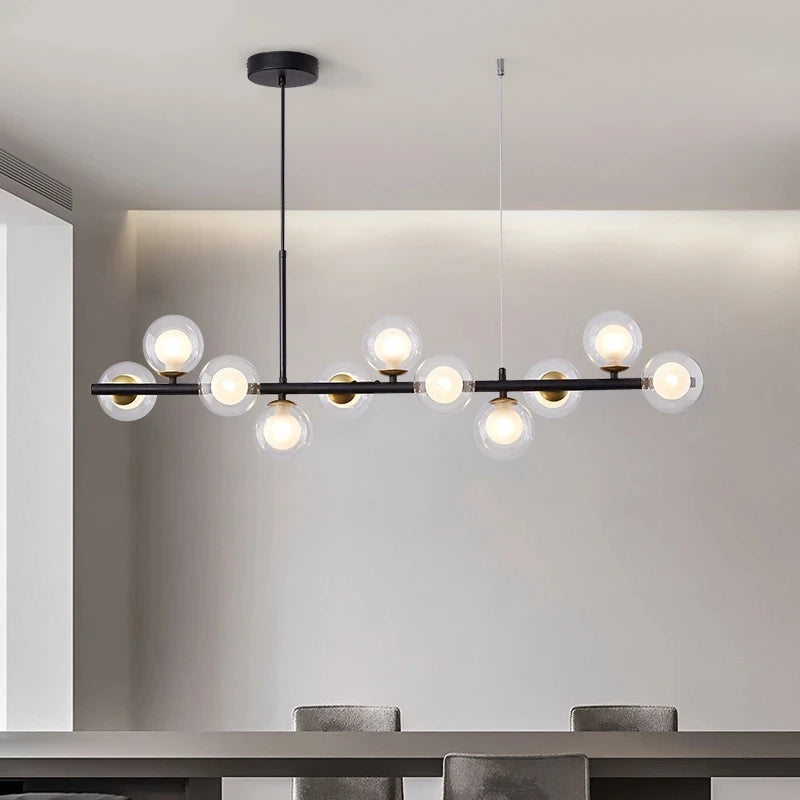 Nordic Modern LED Glass Ball Pendant Light Gold Black Heads Hanging Chandelier Dining