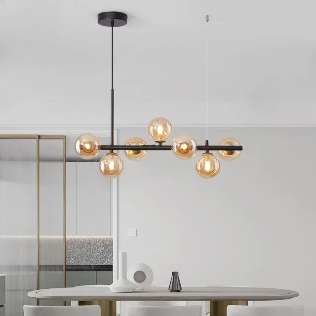 Nordic Modern LED Glass Ball Pendant Light Gold Black Heads Hanging Chandelier Dining