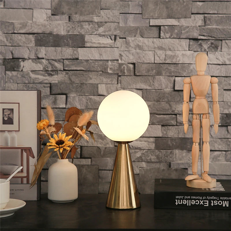 Glass Ball Table Lamps Gold Metal Cone Lights Living Room Beside Lamp Study Desk Book Light Art