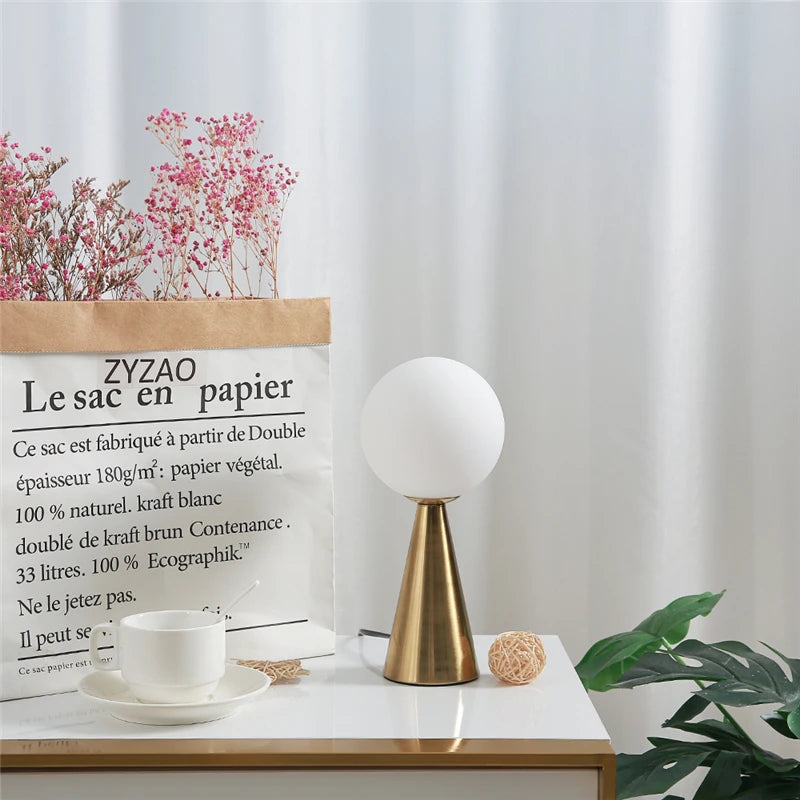 Glass Ball Table Lamps Gold Metal Cone Lights Living Room Beside Lamp Study Desk Book Light Art