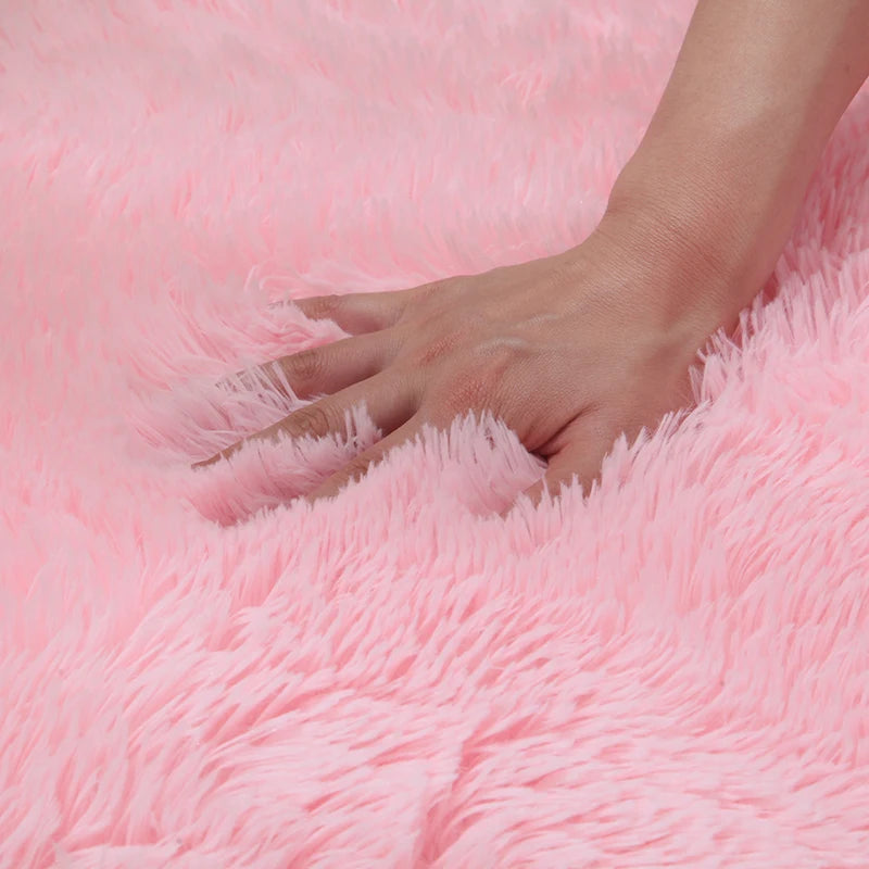 Pink Fluffy Kids Bedroom Rug Soft Girls Floor Mat
