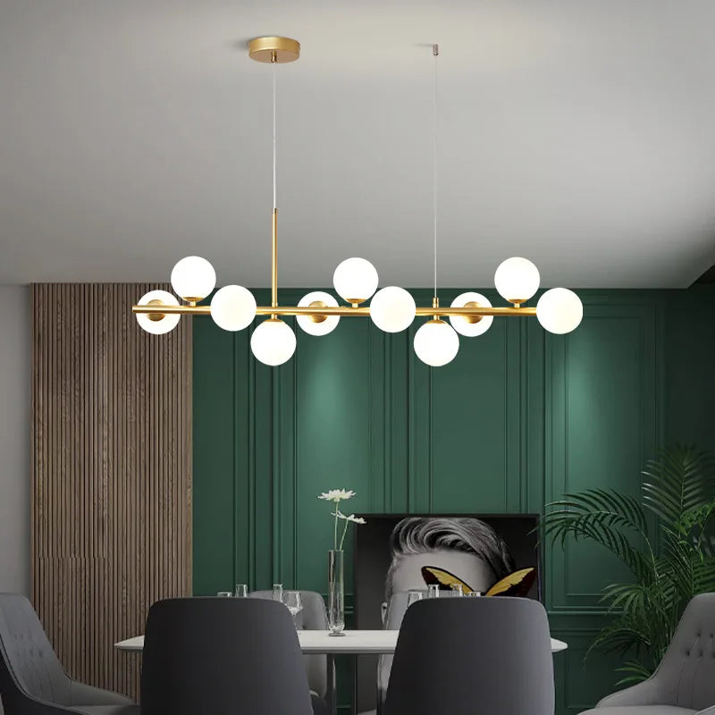 Nordic Modern LED Glass Ball Pendant Light Gold Black Heads Hanging Chandelier Dining