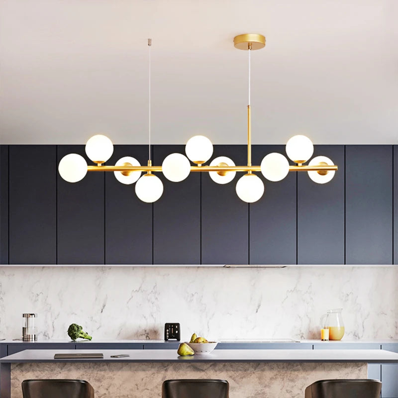Nordic Modern LED Glass Ball Pendant Light Gold Black Heads Hanging Chandelier Dining