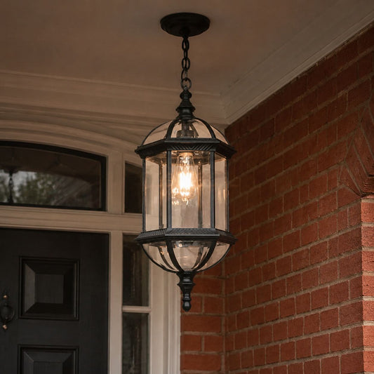 Domed Outdoor Pendant Lantern Clear Glass Porch Weatherproof IP44