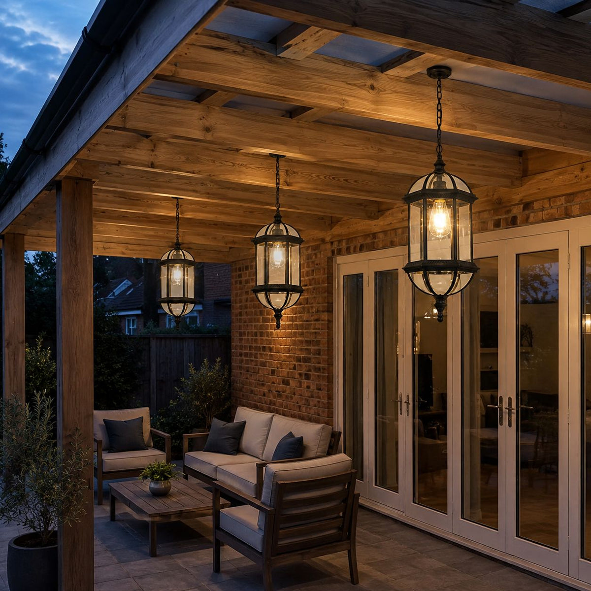 Domed Outdoor Pendant Lantern Clear Glass Porch Weatherproof IP44