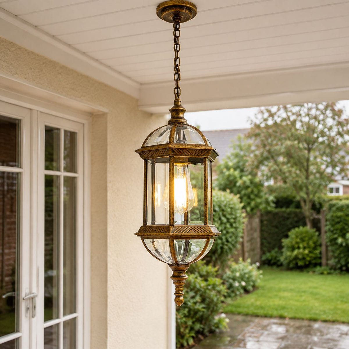 Domed Outdoor Pendant Lantern Clear Glass Porch Weatherproof IP44