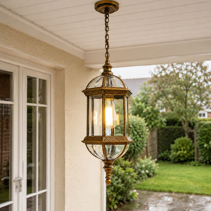 Domed Outdoor Pendant Lantern Clear Glass Porch Weatherproof IP44