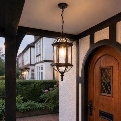 Domed Outdoor Pendant Lantern Clear Glass Porch Weatherproof IP44