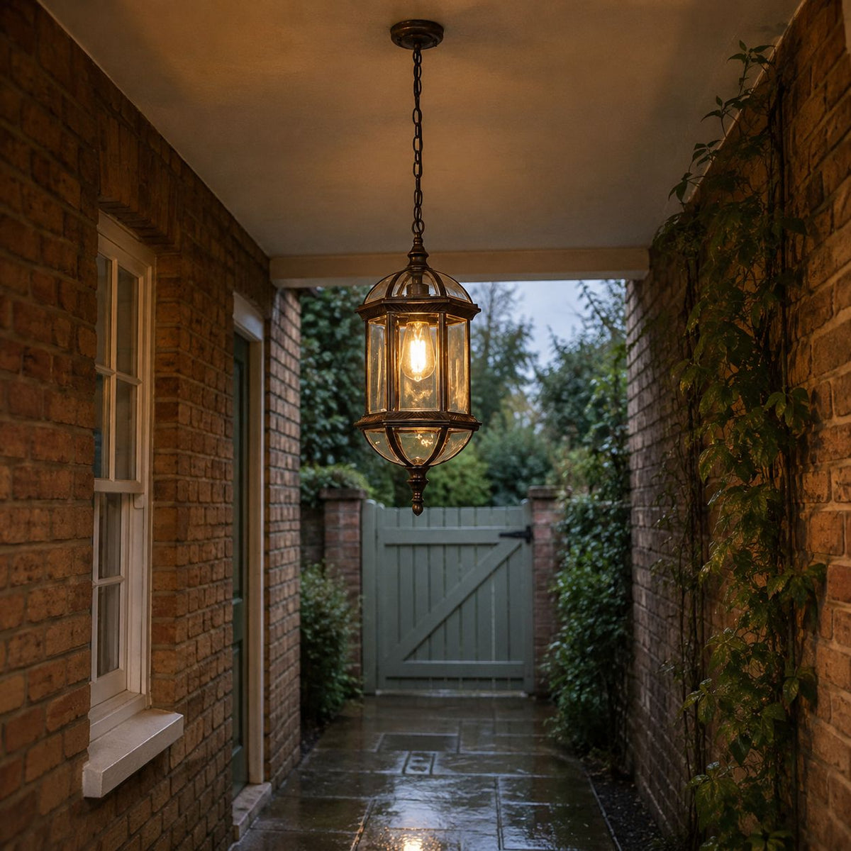 Domed Outdoor Pendant Lantern Clear Glass Porch Weatherproof IP44