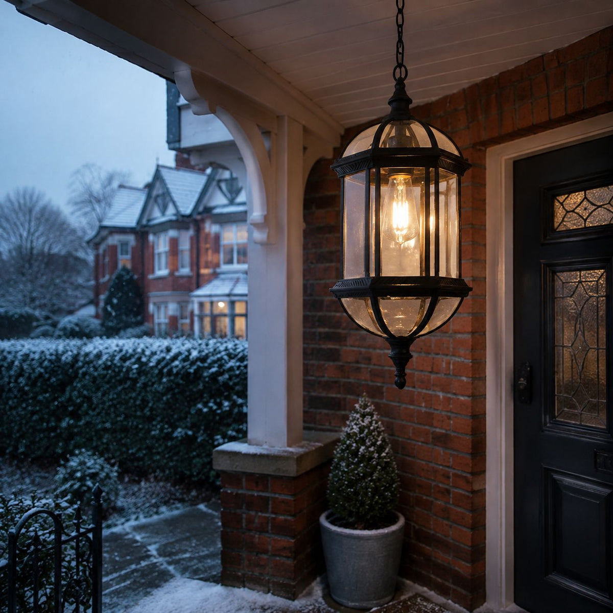 Domed Outdoor Pendant Lantern Clear Glass Porch Weatherproof IP44