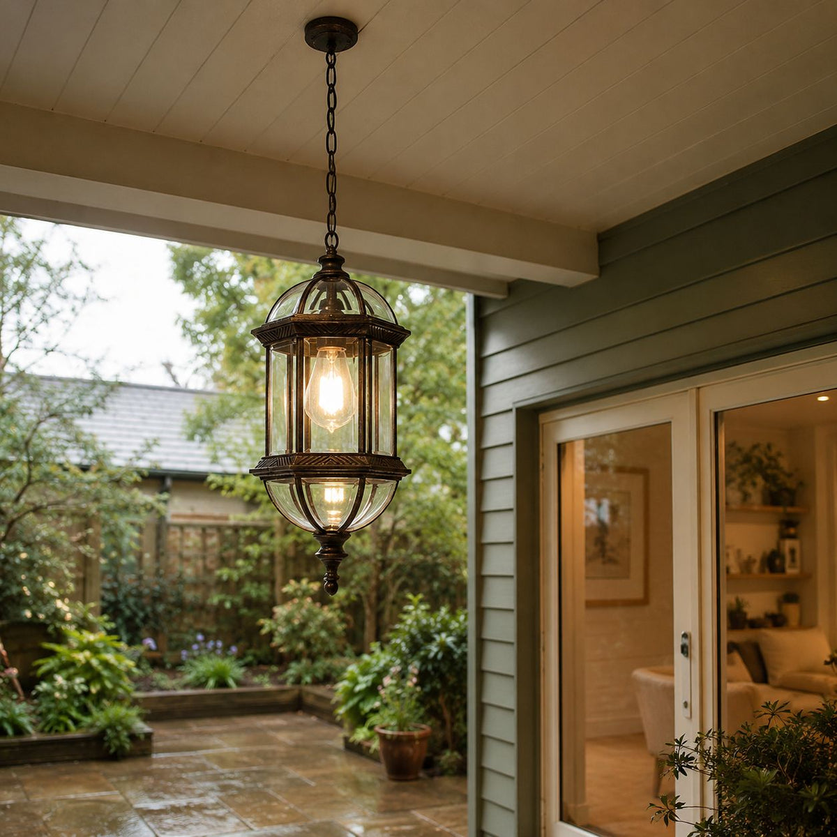Domed Outdoor Pendant Lantern Clear Glass Porch Weatherproof IP44