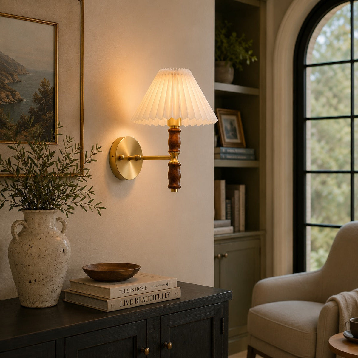 Walnut & Fabric Wall Sconce Adjustable Reading LED
