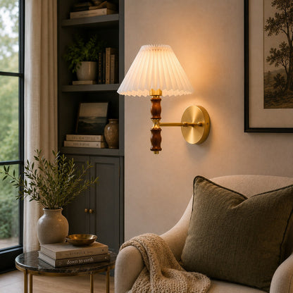 Walnut & Fabric Wall Sconce Adjustable Reading LED