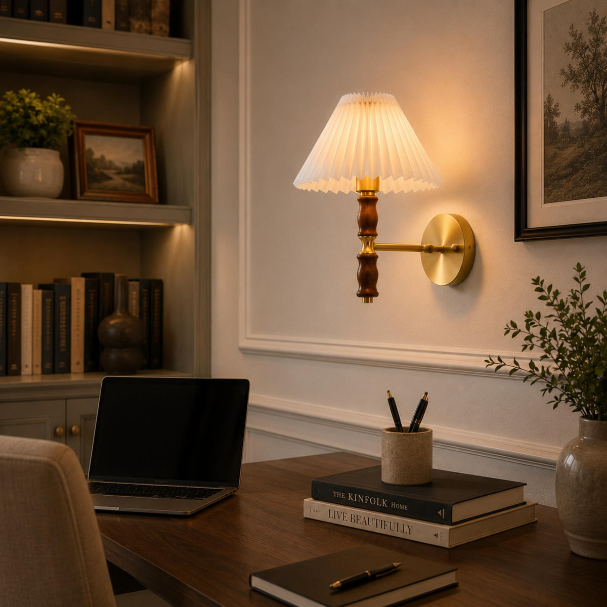 Walnut & Fabric Wall Sconce Adjustable Reading LED