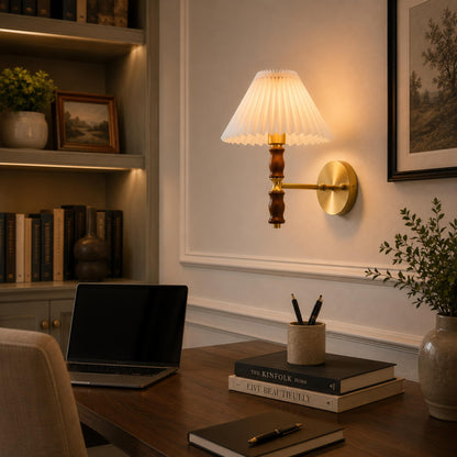 Walnut & Fabric Wall Sconce Adjustable Reading LED
